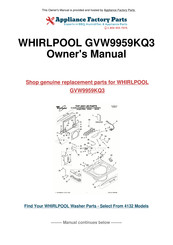 Whirlpool CALYPSO GVW9959KQ3 Guide D'utilisation Et D'entretien