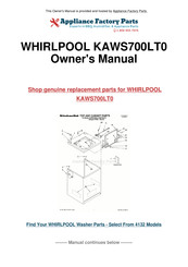 Whirlpool KAWS700LT0 Instructions Pour L'installation