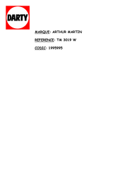 Electrolux Arthur Martin TM 3019 Mode D'emploi