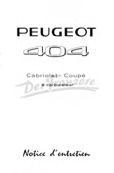 PEUGEOT 404 Cabriolet Notice D'entretien