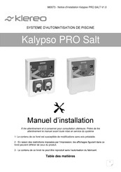 Klereo Kalypso PRO SALT Manuel D'installation