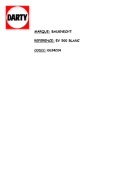 Bauknecht EV 500 Mode D'emploi
