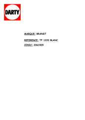 Brandt TF 1220 Manuel D'utilisation