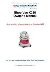 Shop-Vac K250 Manuel D'utilisation