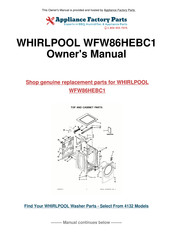 Whirlpool WFW86HEBC1 Guide D'utilisation Et D'entretien