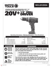 Matco Tools MCL2012DDA Instructions De Fonctionnement