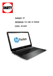 HP Pavilion PVL NBK 15-P050NF Manuel De L'utilisateur