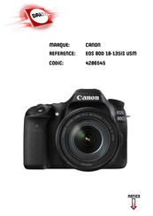 Canon EOS 80D 18-135IS USM Mode D'emploi