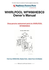 Whirlpool WFW86HEBC0 Guide D'utilisation Et D'entretien