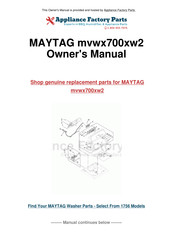 Maytag mvwx700xw2 Guide D'utilisation Et D'entretien