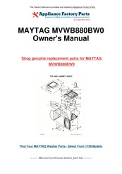 Maytag BRAVOS XL MVWB880BW0 Guide D'utilisation Et D'entretien