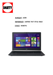 Acer ASPIRE V15 Nitro VN7-571G-56RJ Manuel D'utilisation