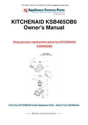 KitchenAid KSB465OB0 Instructions