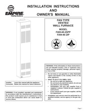 Empire Heating Systems FAW-40-2IP Instructions Pour L'installation Et Manuel Du Propriétaire