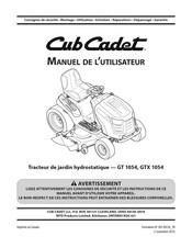 Cub Cadet GT 1054 Manuel De L'utilisateur