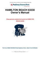 Hamilton Beach 63230 Recettes Et Guide De L'utilisateur