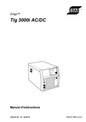 ESAB Origo Tig 3000i AC/DC Manuel D'instructions