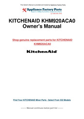 KitchenAid KHM920ACA0 Manuel D'instructions