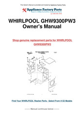 Whirlpool duet GHW9300PW3 Guide D'utilisation Et D'entretien