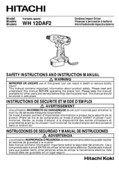 Hitachi WH 12DAF2 Instructions De Sécurité Et Mode D'emploi