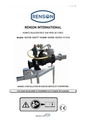 Renson 102905 Manuel D'installation, De Mise En Service Et D'entretien