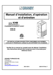Granby Furnaces KHM-100 Manuel D'installation, D'opération Et D'entretien