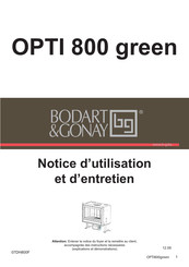 Bodart & Gonay OPTI 800 green Notice D'utilisation Et D'entretien