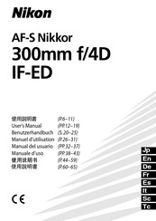 Nikon AF-S Nikkor 300mm f/4D IF-ED Silent Wave Motor Manuel D'utilisation