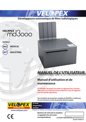 Velopex md3000 INDUSTRIEL Manuel D'utilisation Et De Maintenance