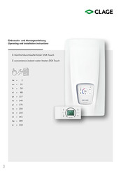 clage DSX Touch Instructions D'utilisation Et D'installation