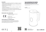 Klamer Wasserkocher 1800 Mode D'emploi