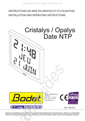 Bodet Opalys Date NTP Instructions De Mise En Service Et D'utilisation