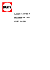 Bauknecht DF3360 Mode D'emploi