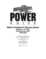 BETTCHER INDUSTRIES Whizard Power Knife Mode D'emploi Et Liste Des Pièces Détachées