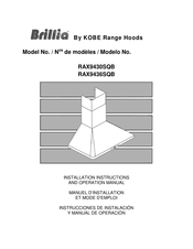 Kobe Range Hoods Brillia RAX9436SQB Manuel D'installation Et Mode D'emploi