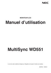 NEC MultiSync WD551 Manuel D'utilisation