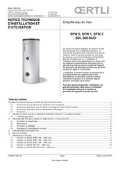 OERTLI SFW0 1255 Notice Technique D'installation Et Guide D'utilisation