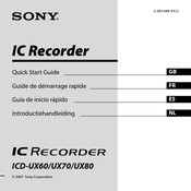 Sony ICD-UX80 Guide De Démarrage Rapide