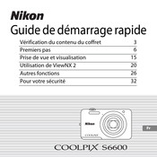 Nikon COOLPIX S6600 Guide De Démarrage Rapide