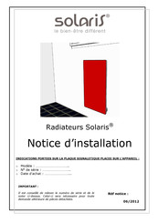 Fondis SOLARIS Notice D'installation