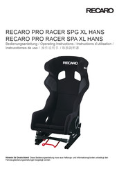 RECARO PRO RACER SPA XL HANS Instructions D'utilisation