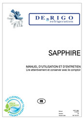 DE RIGO refrigeration SAPPHIRE Manuel D'utilisation Et D'entretien