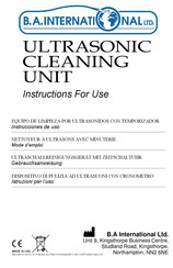 B.A. International ULTRASONIC CLEANING UNIT Mode D'emploi
