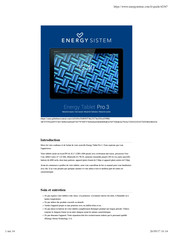 Energy Sistem Energy Tablet Pro 3 Manuel De L'utilisateur