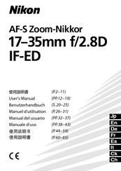 Nikon AF-S Zoom-Nikkor ED 17-35mm f/2.8D IF Manuel D'utilisation