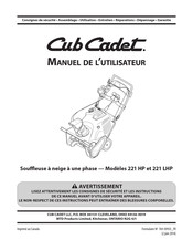 Cub Cadet 221 HP Manuel De L'utilisateur