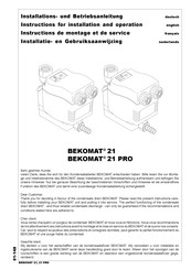 Beko BEKOMAT 21 PRO Instructions De Montage Et De Service