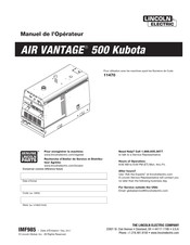 Lincoln Electric AIR VANTAGE 500 Kubota Manuel De L'opérateur