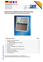 SIKA SolarTemp Notice D'utilisation