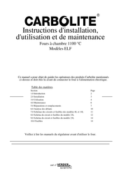 Carbolite ELF Série Instructions D'installation, D'utilisation Et De Maintenance
